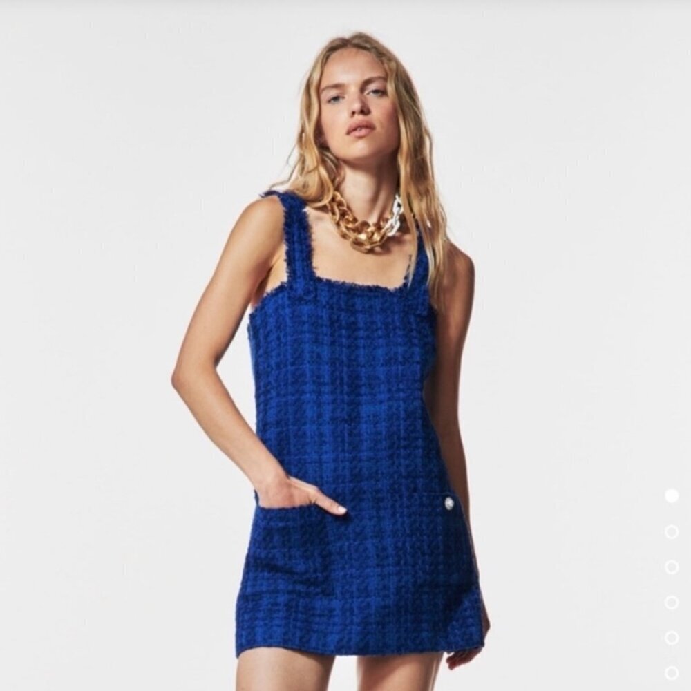 ZARA Zara Blue Tweed Dress Size M